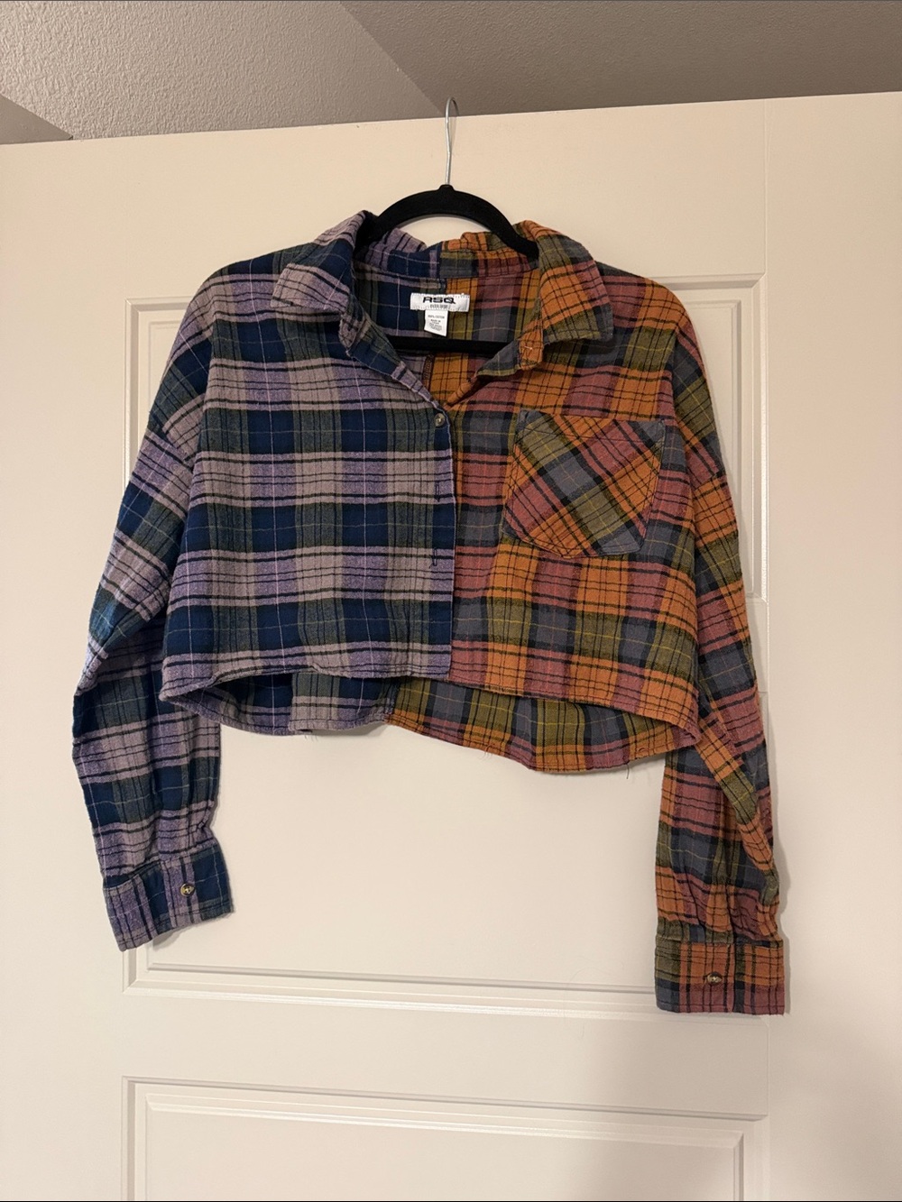 RSQ Cropped Split Plaid Flannel